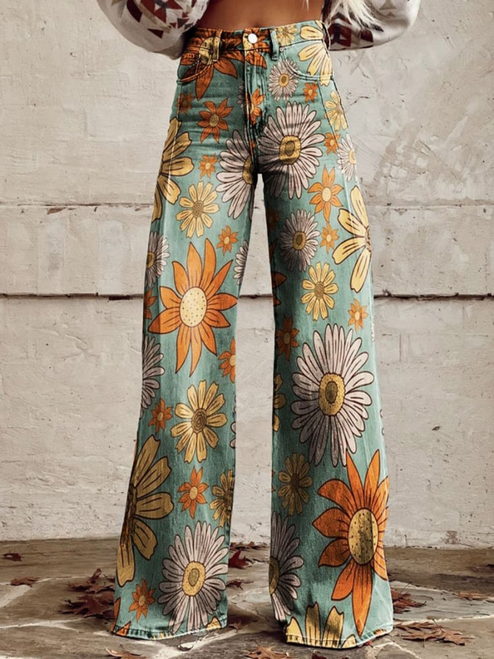 Ella™ - Vintage Floral Print Wide Leg Pants