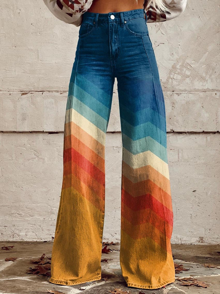 Mila™ -  Stylish Multicolored Striped Wide Leg Pants