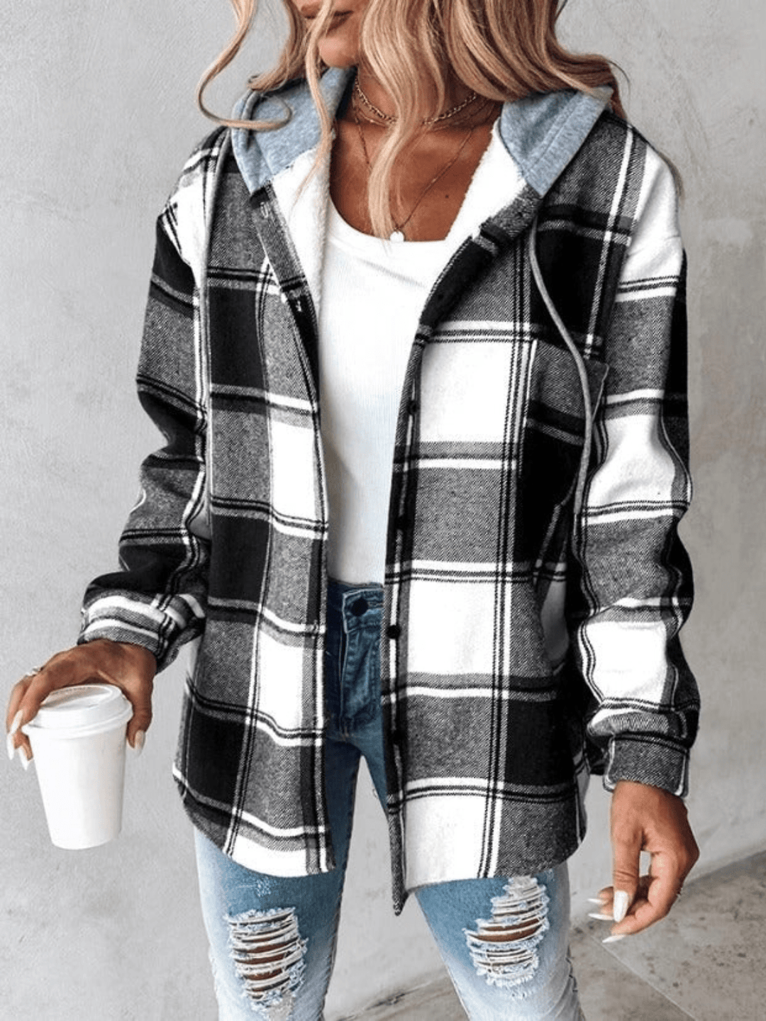 JENALISA™ | CASUAL FLANELLHEMD MET CAPUCHON